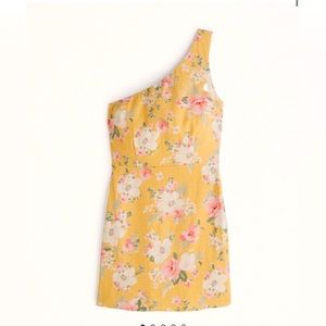 Linen blend, one shoulder Abercrombie midi dress.